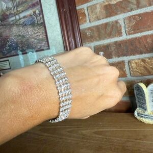 Vintage 1974 Elegant Crystal Tennis Silver Bracelet